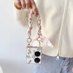 Per Huawei P50 Pocket 2 tasche Cover con supporto Flower Handheld Scarf bracciale Wristband Chain Strap Case Soft Back All Cover