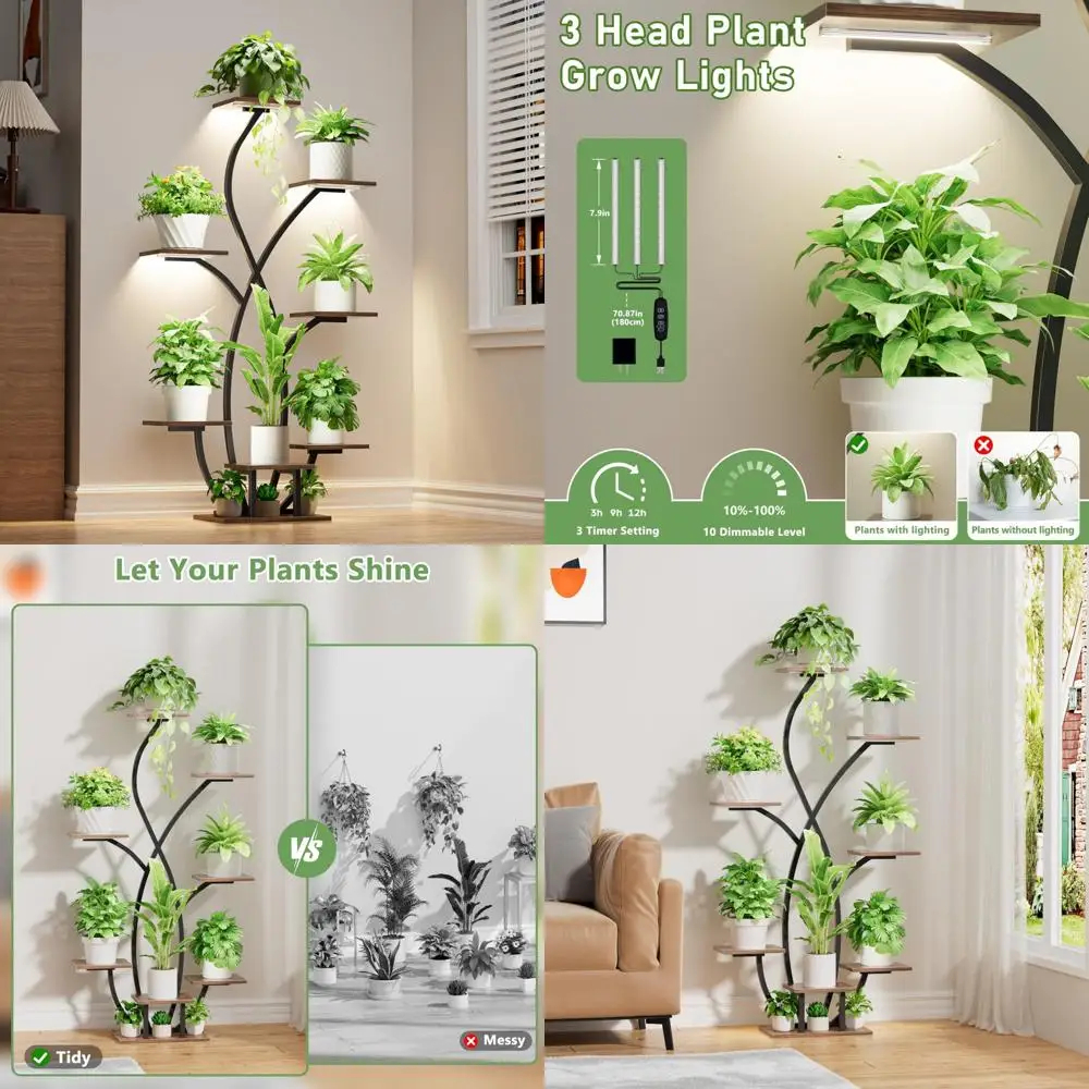 plant stand indoor with grow light, 55'' corner plant stands for indoor plants, 7 tiered indoor plant shelf, flower-shaped plant