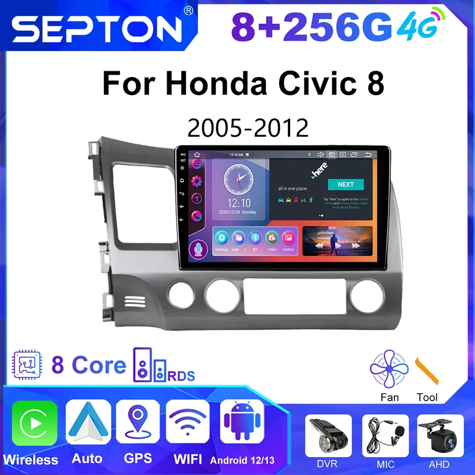 

SEPTON Android Car Stereo Radio CarPlay for Honda Civic 8 2005-2012 Multimedia Navigation GPS Video Player 2Din Head Unit 4G Net