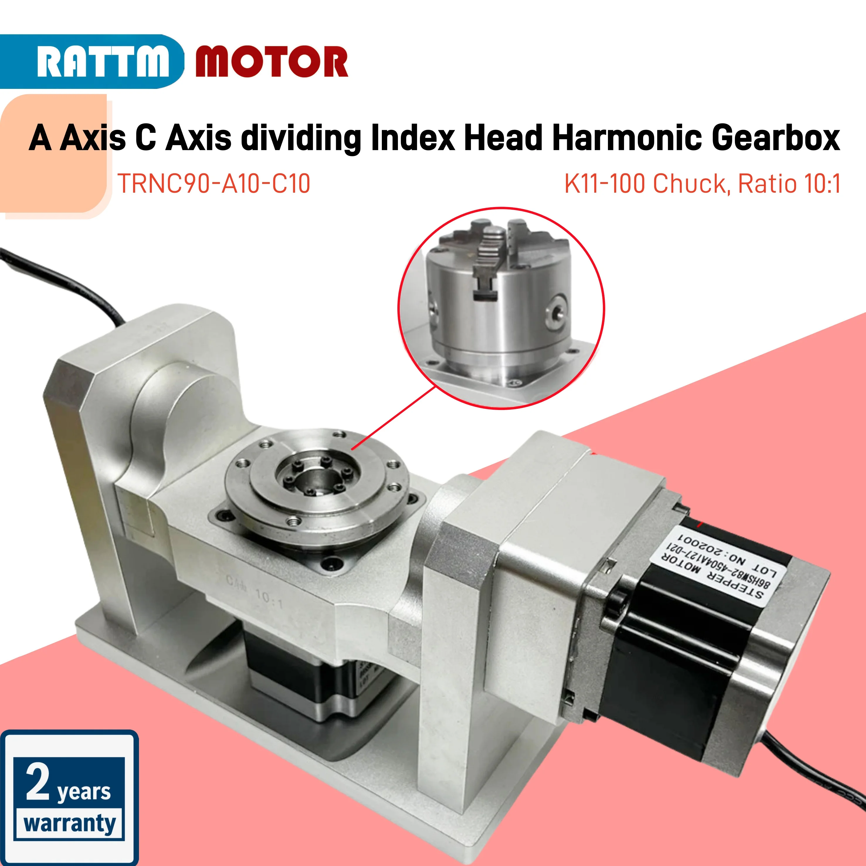 

CNC Rotary 4th Fourth A Axis C Axis dividing Index Head Harmonic Gearbox Ratio 10:1& Nema34 two phase 4-wire 4.5A stepper motor