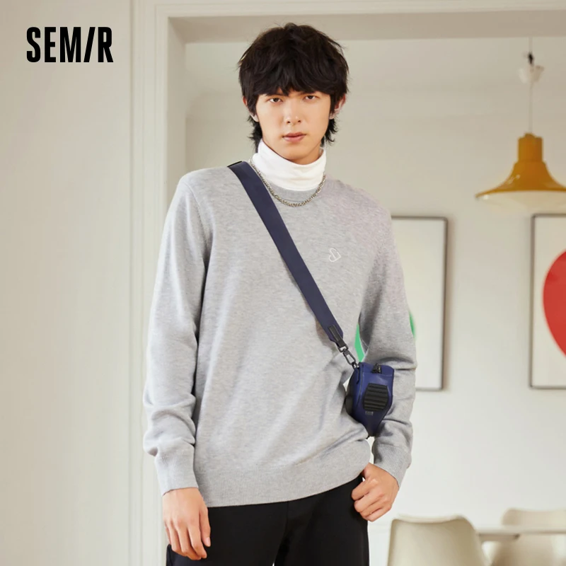 Semir Pullover Sweater for Men in Winter Simple Solid Color Exquisite Urban Commmuting Style Fashionable Casual Sweater