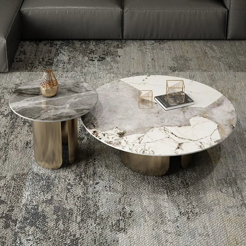 Modern Minimalist Coffee Tables Round Marble Effect White Metal Side Table Simple Luxury Mesa De Centro De Sala Home Furniture