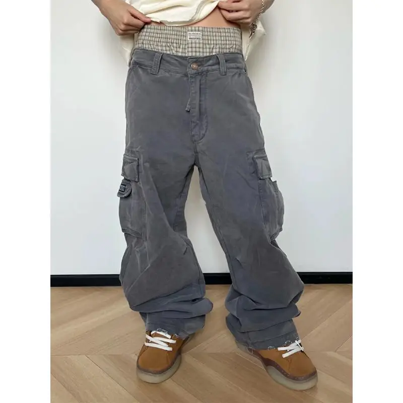 

ERL Vintage Men's Casual Loose Cargo Pants American Street Style Multi-Pocket Workwear Long Trousers Straight Leg Zipper Fly