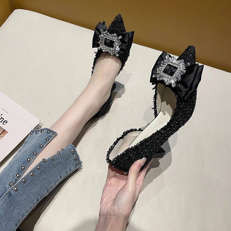 New Design Rhinestones Women Pumps Spring Fashion Pointed Toe Female Shallow High Heel Elegant Women's Work Shoes Dress Shoes