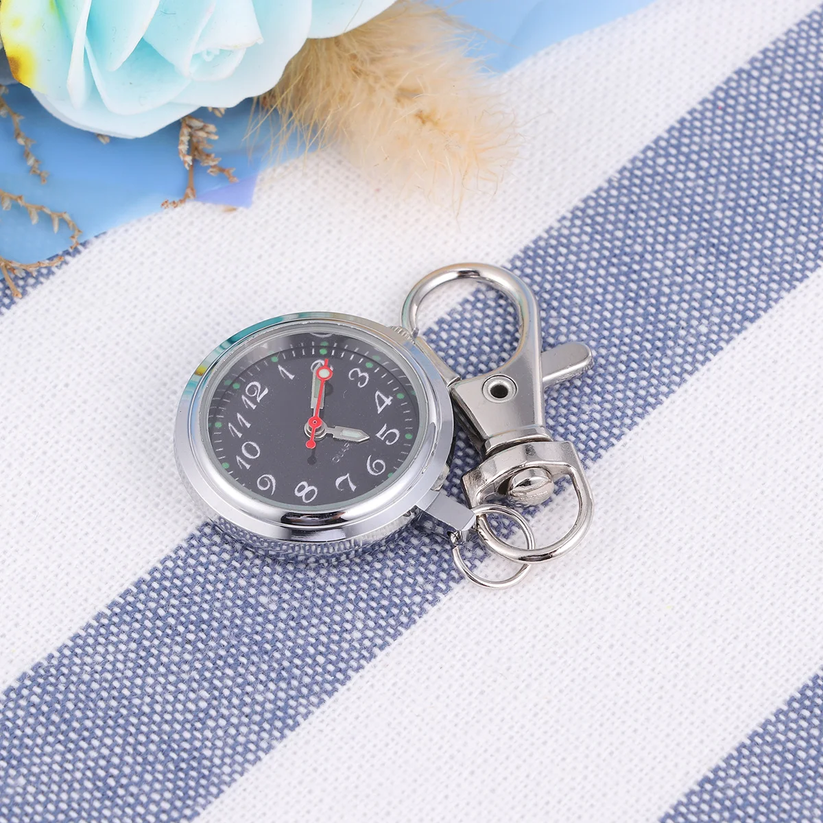 Quartz Large Dial Keychain Pocket Watch Black Easy Read Luminous Needle Classical Gift for Children Men Couples