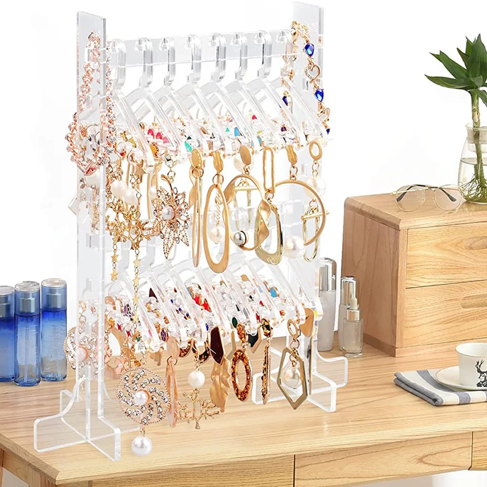 

Earring Holder Jewelry Display Stand Acrylic Clothes Hanger Rack Necklace Organizer Storage Accessory