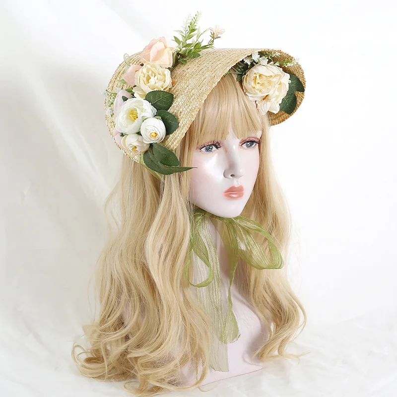 

New Handmade Straw Lolita hat reminiscence Victoria lolita Bonnet hat flower wedding tea party lolita classical BNT