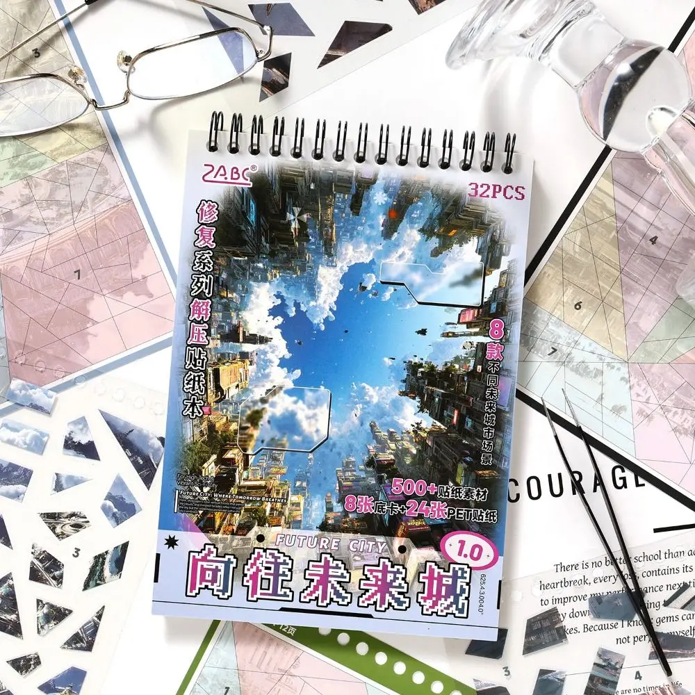 Adesivi 3D Paesaggistici Divertenti con 8 Scene, Rilegatura a Spirale, Adesivi Cartoon con Scene di Cabine, 24 Adesivi in PET per Scrapbooking Fai-da-Te