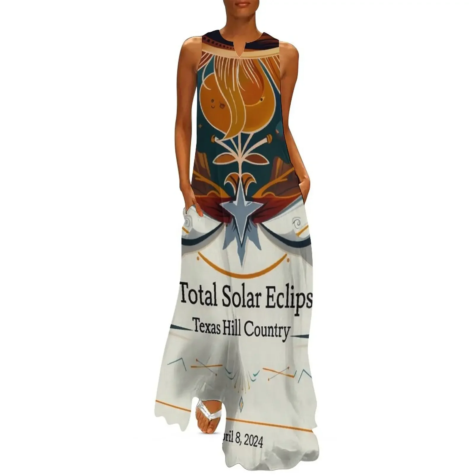 Eclipse Over Texas Hill Country: April 8, 2024 Solar Eclipse Poster Long Dress Evening dresses party dresses women