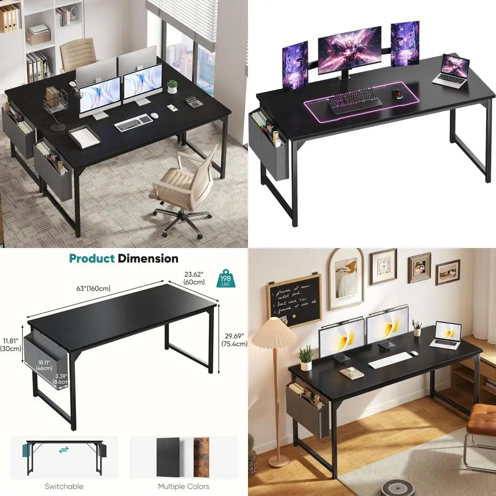 

Компактный домашний офисный стол 63 с местом для хранения вещей, идеально подходит для небольших помещений, идеально подходит для игр, письма и учебы, черный цвет