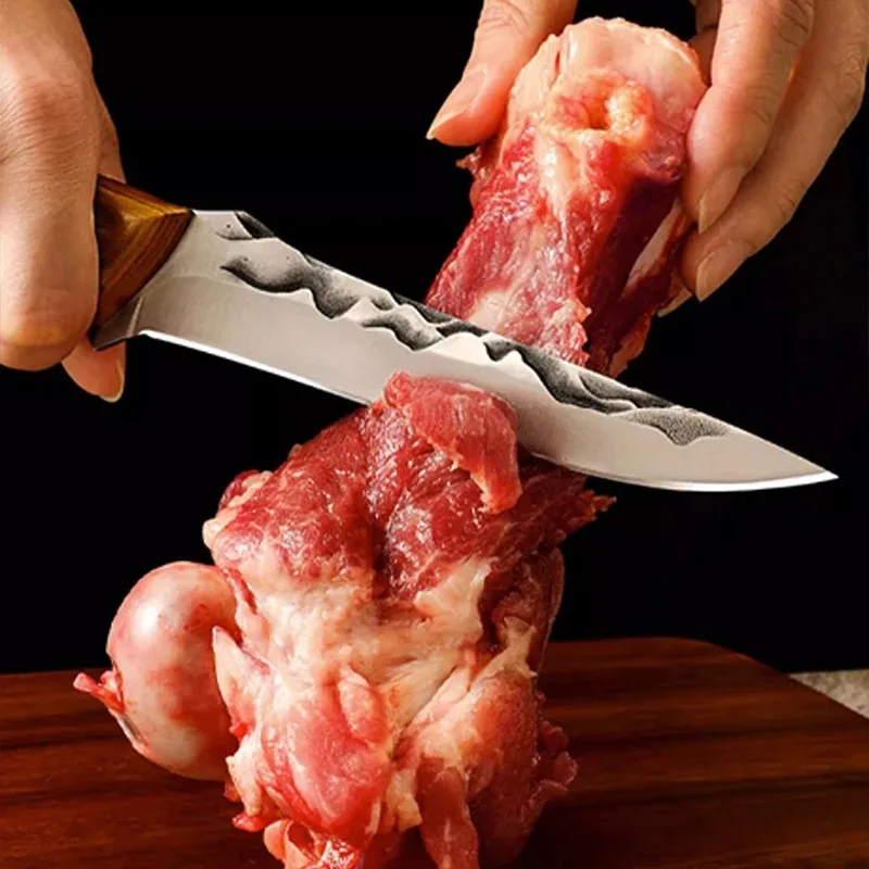 Stainless Steel Butcher's Meat Cleaver Splitting Knife Wood Hadle Kitchen Knife High Hardness Forged Boning Knife Cooking Tools