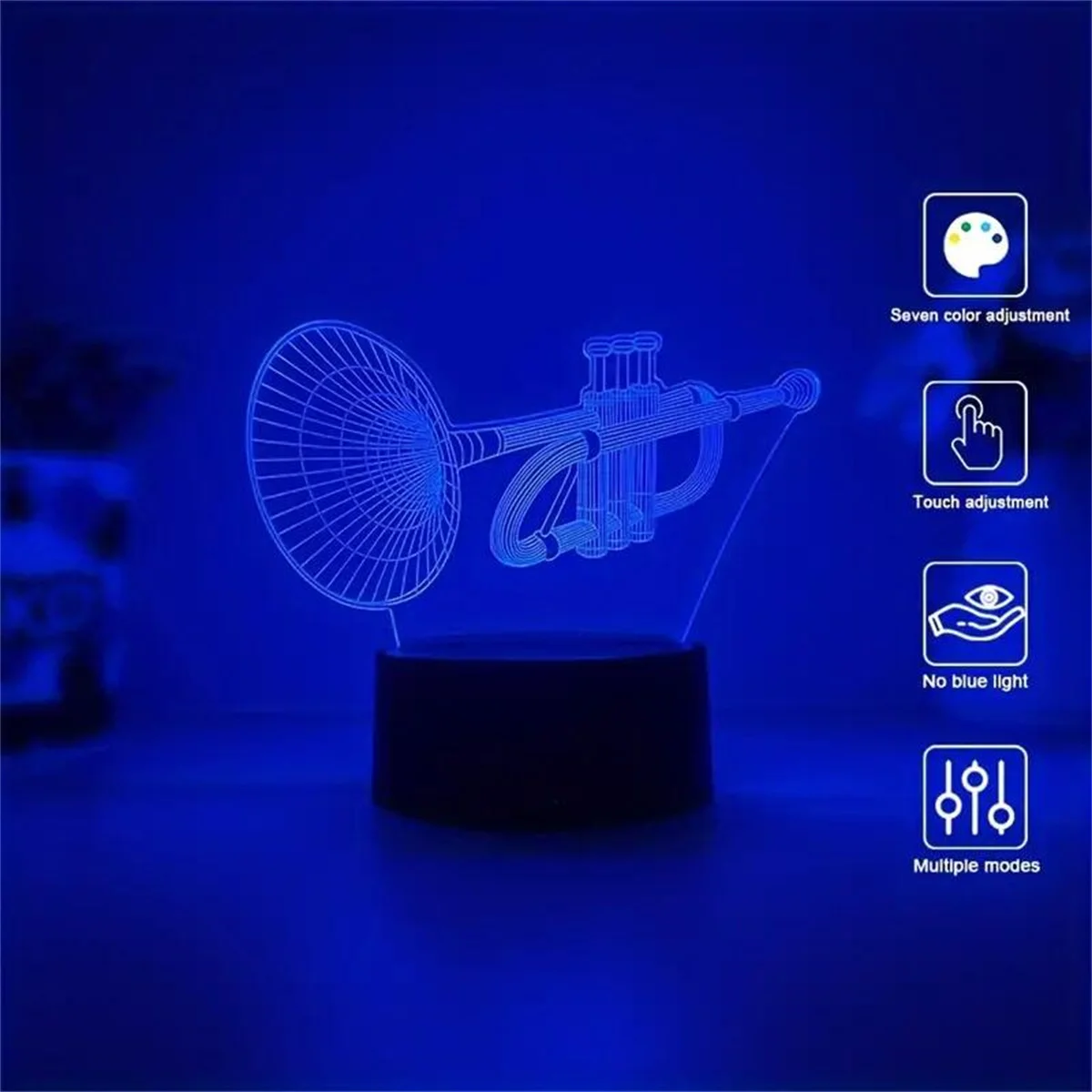 1pc  Musical Instruments  3D Night Light, 3D Optical Illusion Lamp With Touch, 7-Color Changing Ambient Light For Bedroom