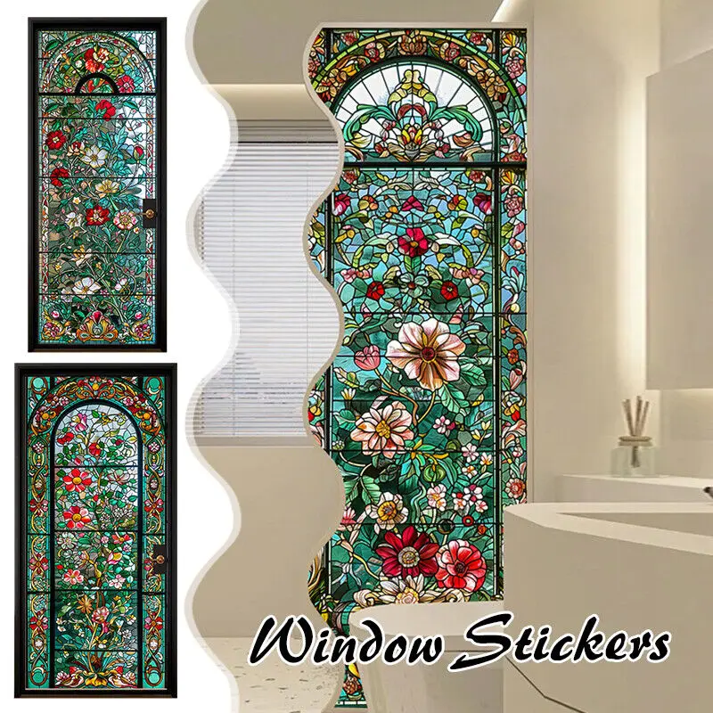 

Frosted Window Film Retro Luxury Rose Stained Glass Window Stained Film Adhesive Backing Stickers Home Decorative