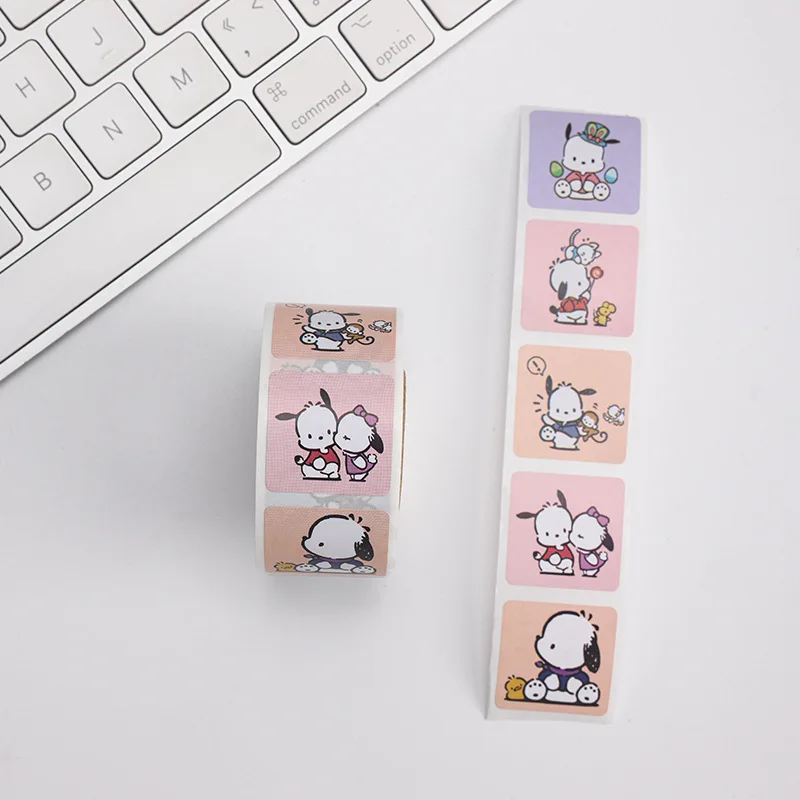 A roll of 500 pieces of cartoon tape stickers Sanrio stickers Kuromipacha dog cartoon stickers cute sealing stickers gifts