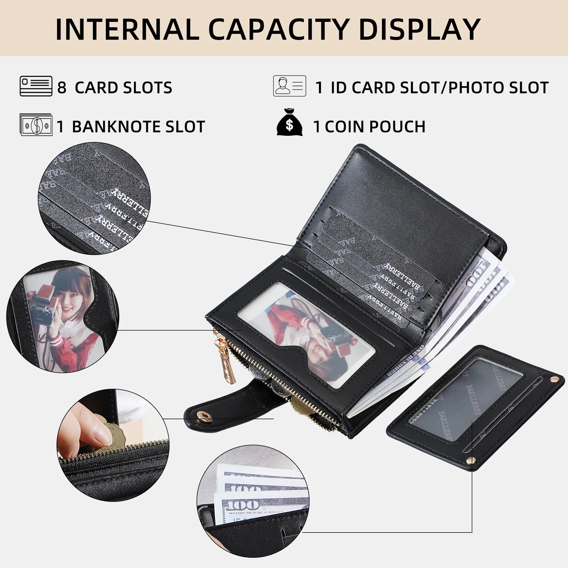 Baellerry Women Corduroy Short Wallet Snap Button Zipper Coin Purse Multi Card Slots ID Card Holder Vintage Portable Small Purse