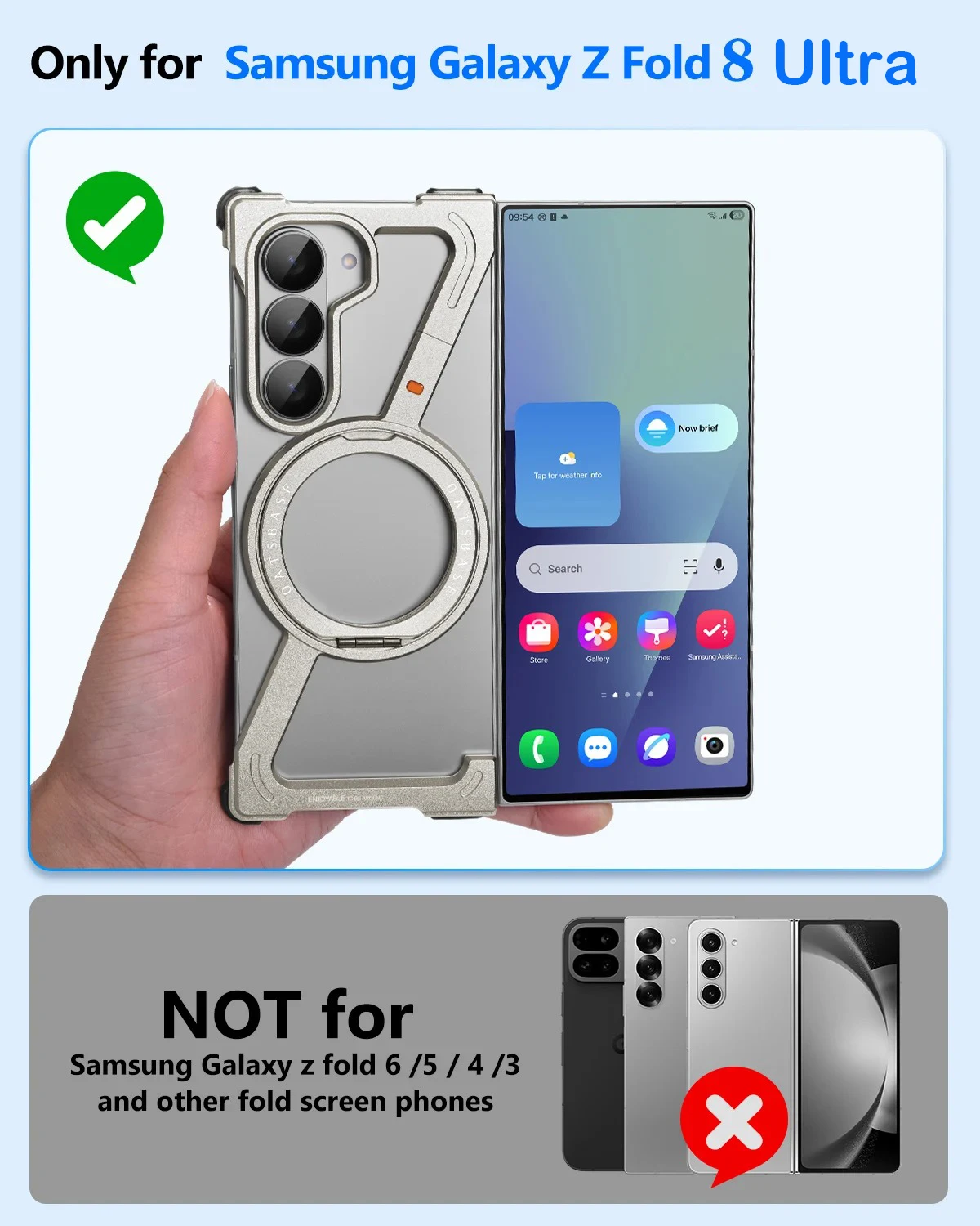 Eary for Samsung Galaxy Z Fold 8 Ultra Metal Bumper Case with Stand 360° Rotation Magnetic  Aluminum Frameless Shock Phone Cover