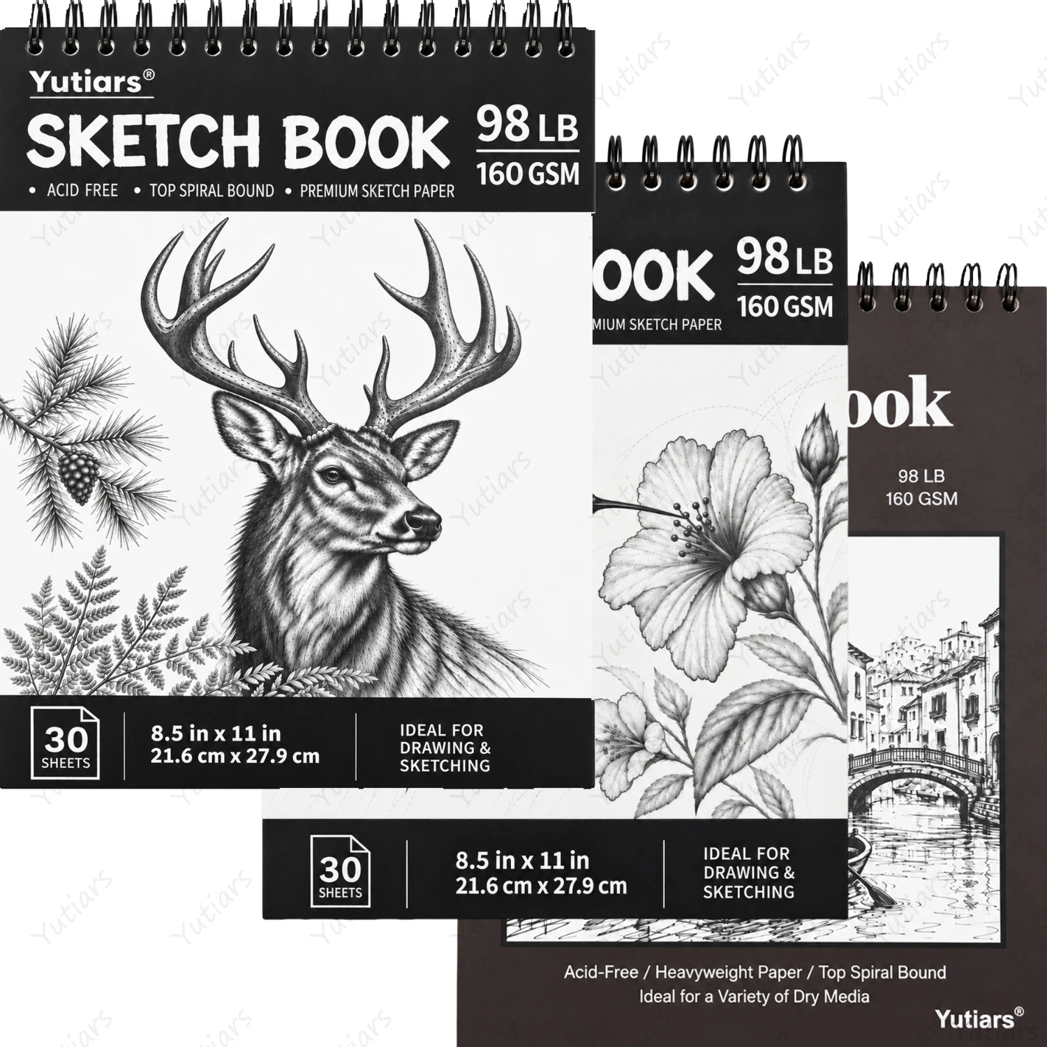 30 Sheets Sketchbook, Spiral Bound Drawing Pad, 160 GSM Acid-Free Sketch Paper for Pencil Drawing, Sketching and Art Practice