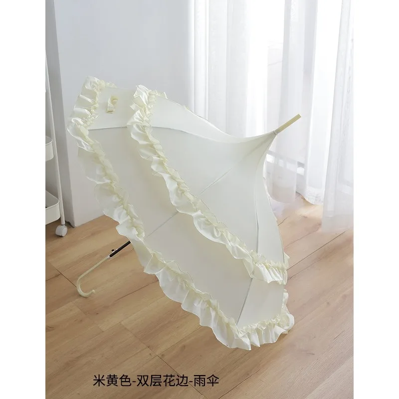 Ruffle Pagoda Umbrella Vintage Gothic Lolita Parasol Windproof Sun Rain Umbrella Women Cosplay Photography Prop
