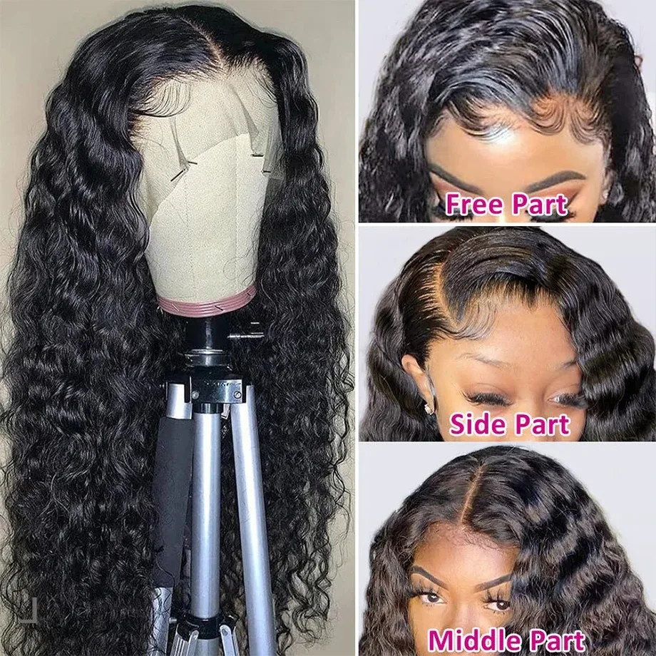 Perucas frontais do laço transparente de HD para mulheres negras, molhado e ondulado, cabelo humano dianteiro encaracolado, onda profunda, 13x6, 13x4, 30 ", 40"