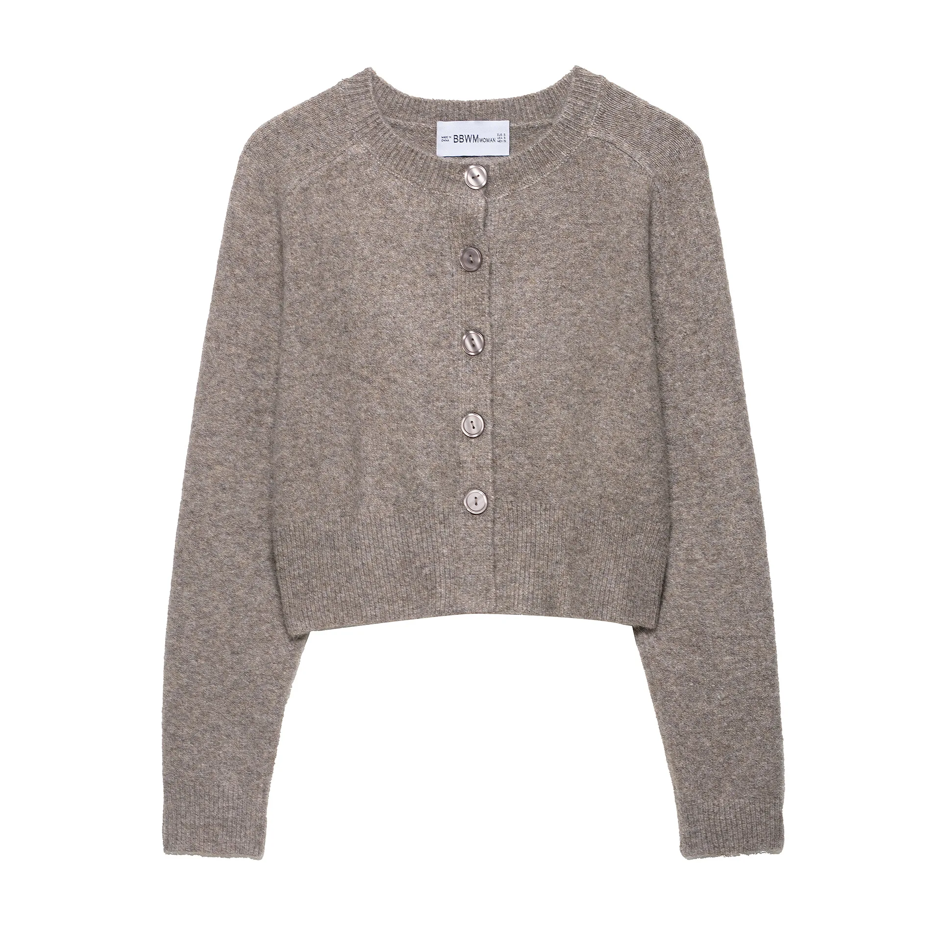 

Осенний новый стиль, европейский и американский вязаный кардиган, пальто с пуговицами, круглым вырезом, открытый передний женский свитер, верхняя одежда