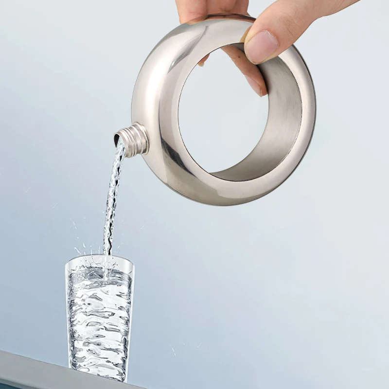 

F2 100ml Stainless Steel Flask Discreet Bangle Bracelet with Funnel Glossy Mirror Finish Portable 3.5oz round Design Wine Flasks