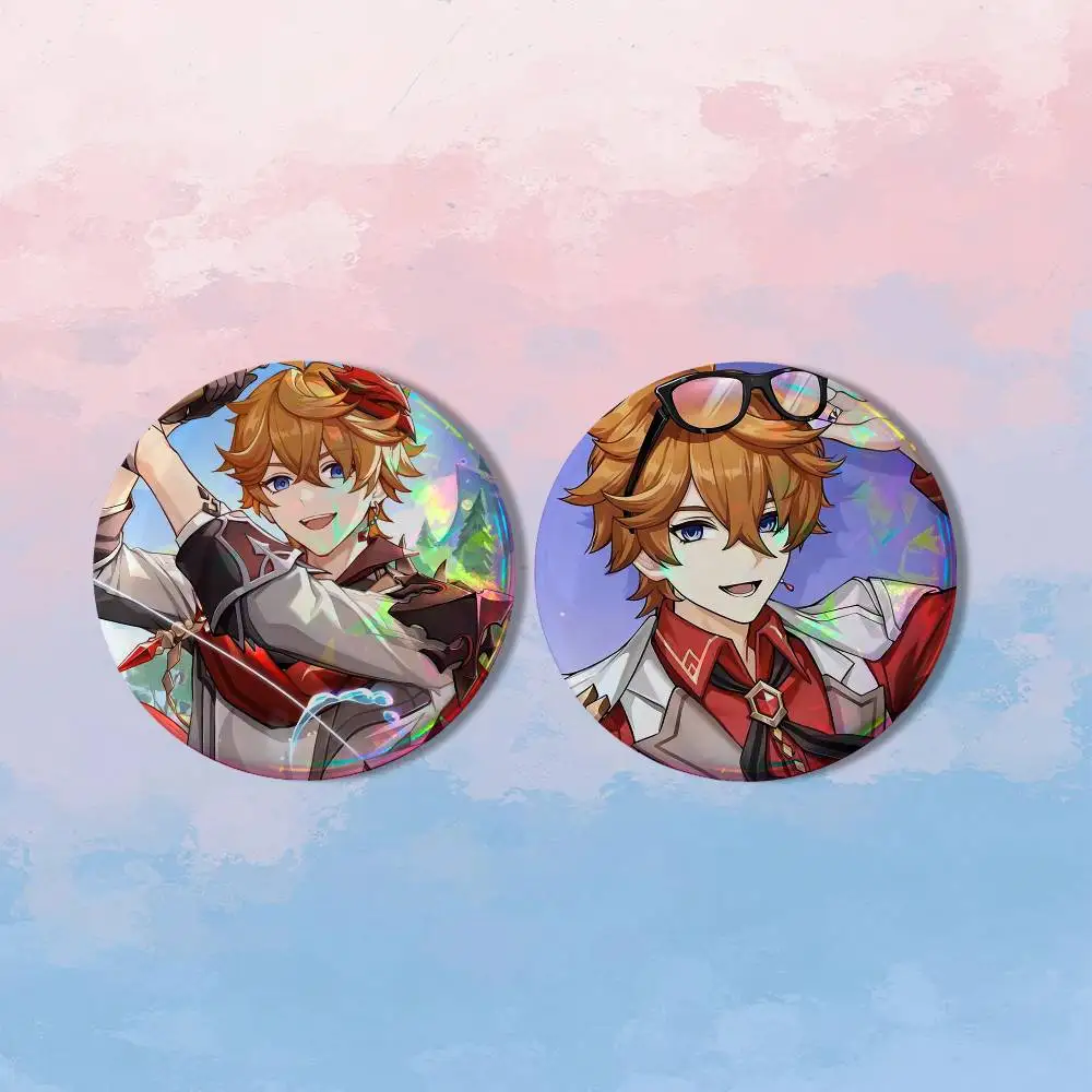 Genshin Impact T-Tartaglia Childe 2 piece set Pins Creativity Printed Pictures Text Metal Lapel Badges Brooches Jewelry Gift