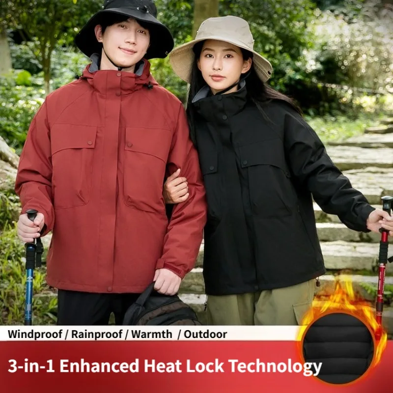 

Мужская и женская водонепроницаемая зимняя куртка 3-в-1, съемная уличная парка на флисовой подкладке для пеших прогулок и треккинга