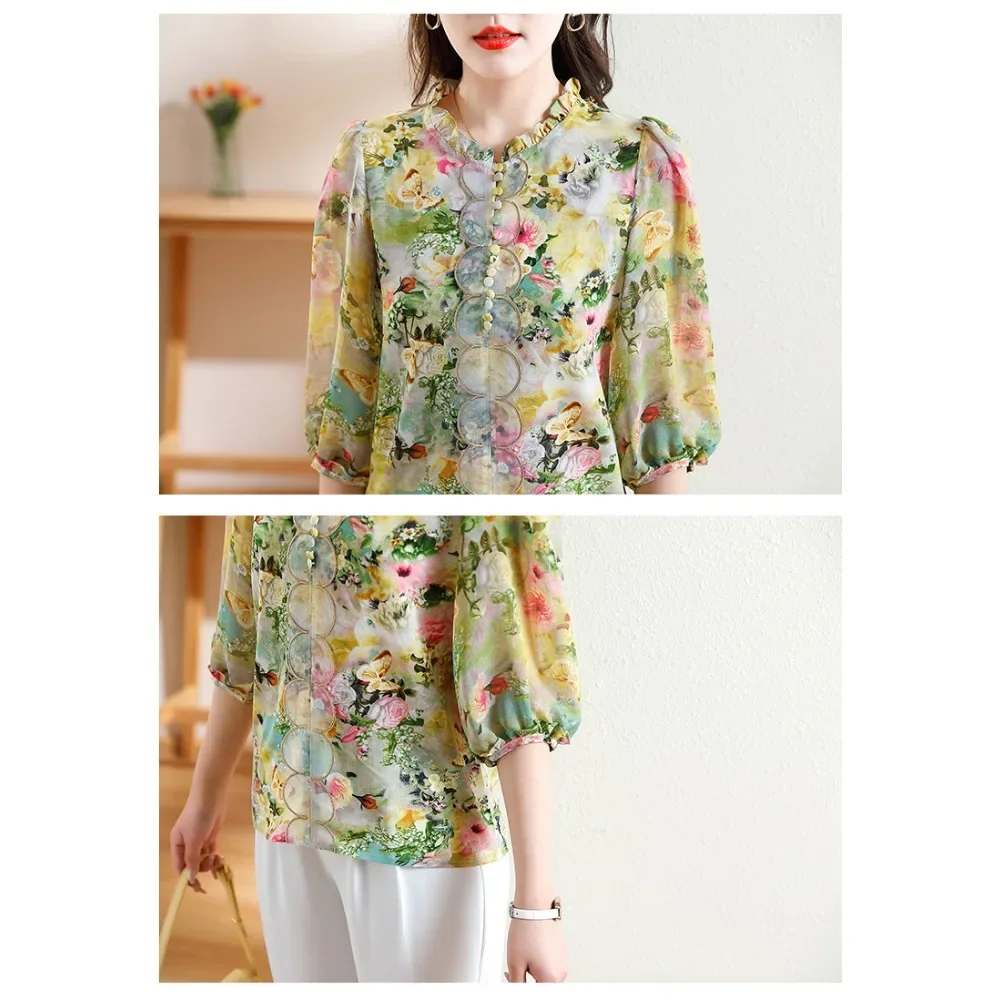 S-2XL SizeHot selling new Korean version high-end and thin style with a slimming temperament printed lantern long sleeved shirt