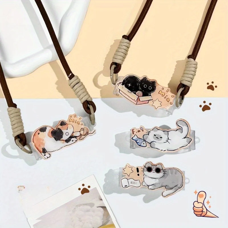 Clip universale per telefono Simpatico cartone animato modello gatto Tracolla a tracolla Tracolla lunga Tracolla appesa Cordino per cellulare