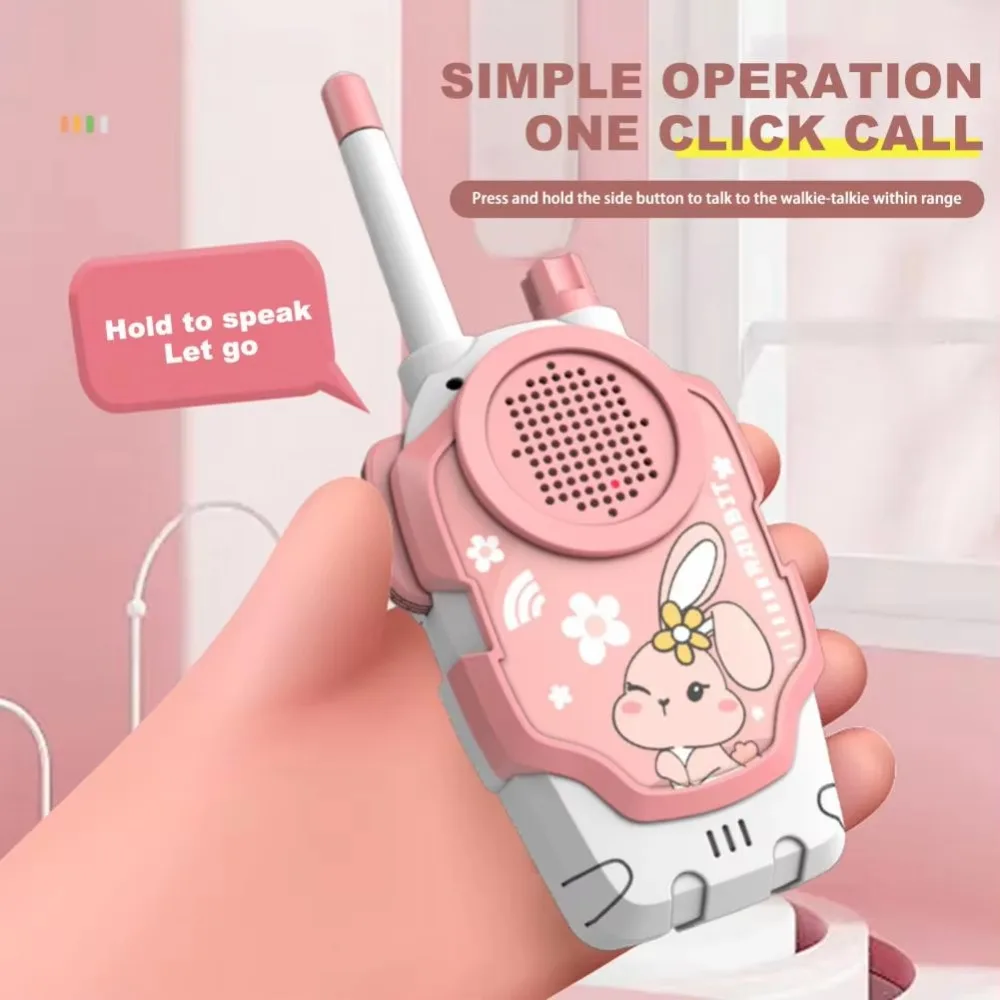 2 ชิ้นไร้สายเด็ก Walkie Talkie ของเล่นเด็กปฏิสัมพันธ์การ์ตูน Mini Handheld Walkie Talkie แบบพกพาแขวนเชือก