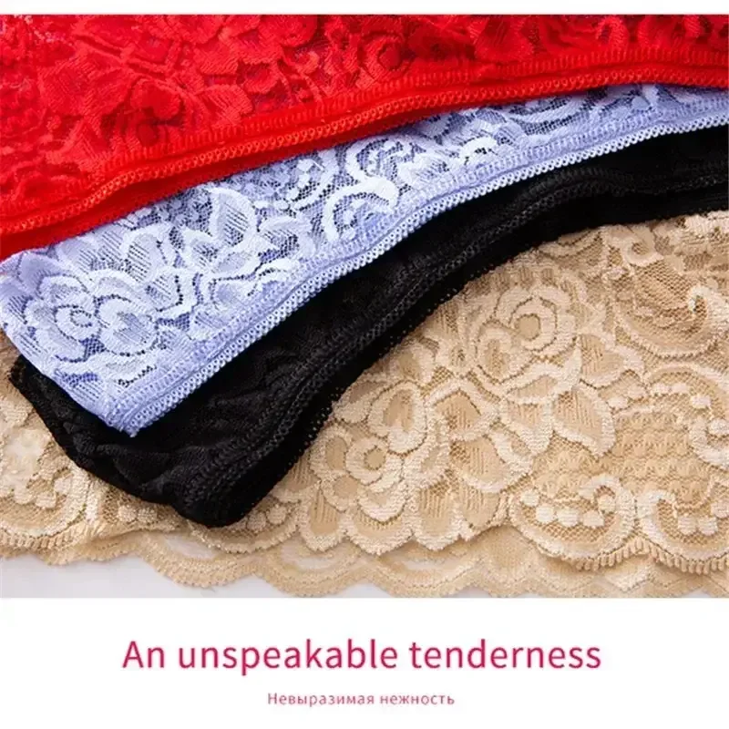 3PCS Women Panties Solid Breathable Thongs Sexy Briefs Lace Underwear Plus Size Underpants Lady Briefs Low Waist Panties M-3XL