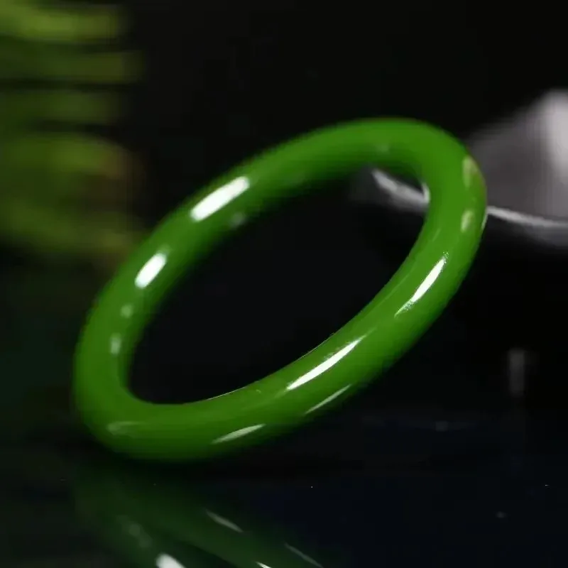 

Chinese Natural Spinach Green Hand-carved Round Bar Jade Bracelet Fashion Boutique Jewelry Men and Women Bracelets Popular Gifts