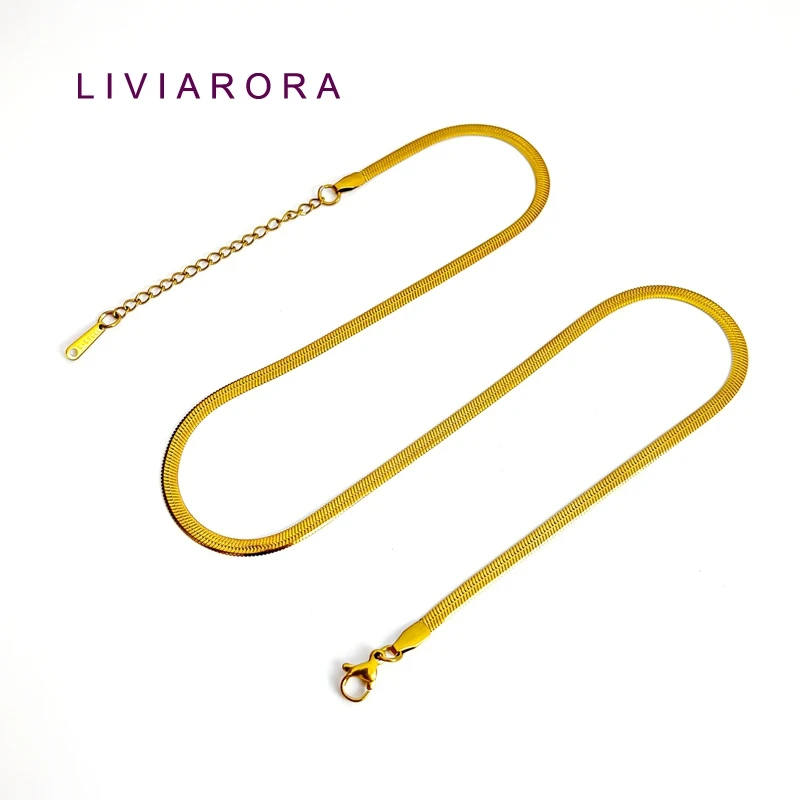 1/2Pcs 45cm 18K Gold Plated Stainless Steel Snake Bone Chain Necklace,2/3.2/4mm Flat Snake Chain For Jewelry Making Accessories