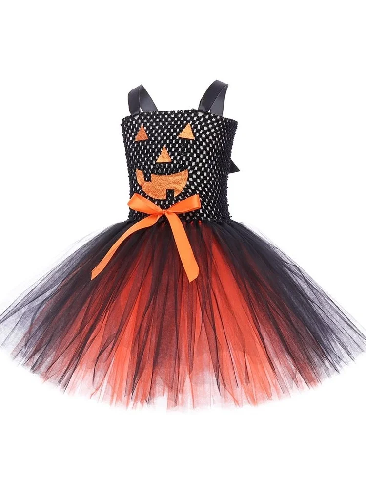 Halloween abbigliamento Cosplay per bambini New Girls' Pumpkin Makeup Ball Performance Puffy Dress Little Witch Costume Princess Dress