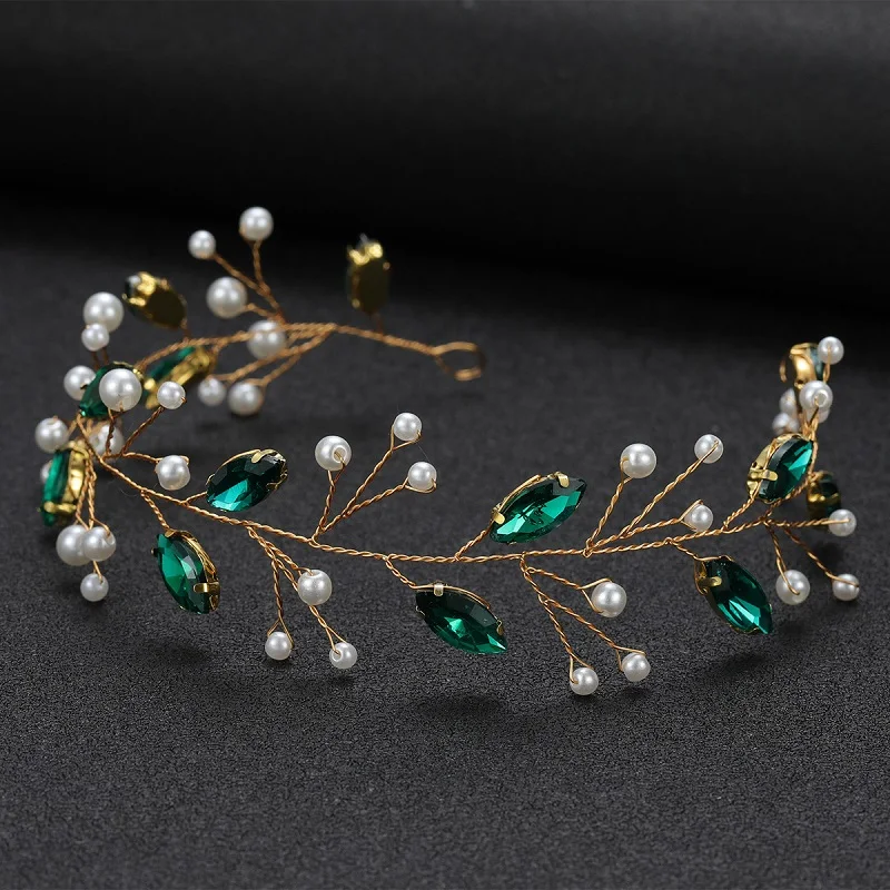 Handmade Green Color Rhinestones Crystal Bridal Headband Hair Comb Wedding Hair accessories Women Girls Hair Jewelry