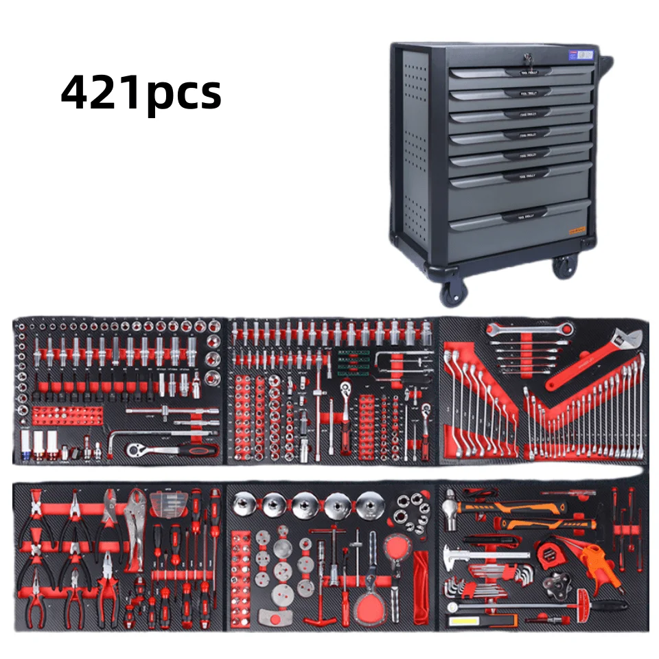 Rolling Machine Tool Trolley Workshop Storage Toolbox with Complete 421 Pieces General Repair Hand Tools Set