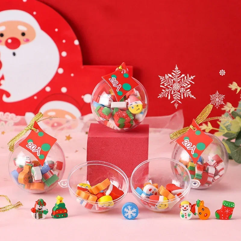 20pcs Cute Christmas Ball Pencil Erasers Kawaii Mini Rubber Erasers Korean Stationery Cute Kids Gifts School Office Supplies