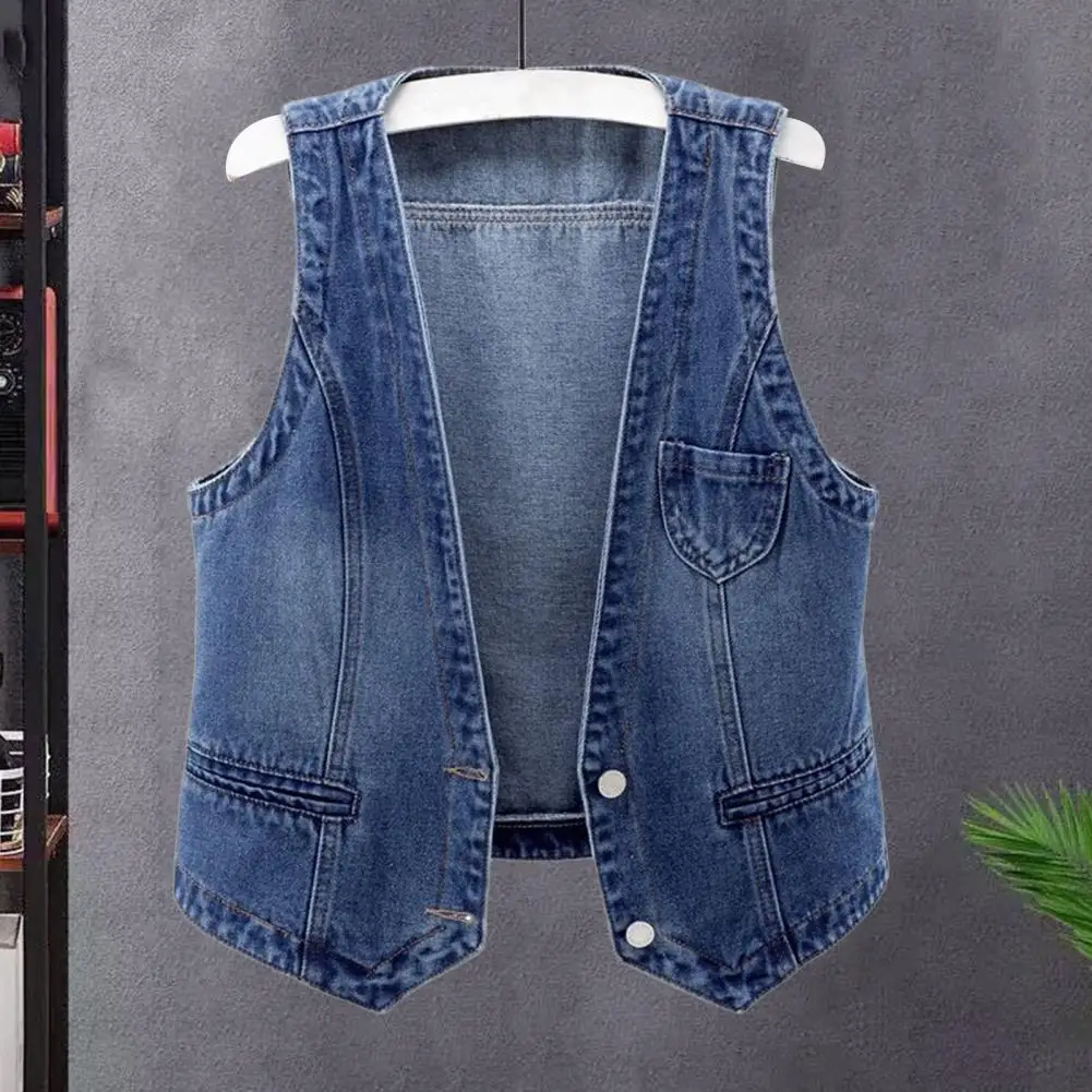 

Spring Autumn Women's Short Denim Vest Jacket Single Breasted Korean Slim Casual Jeans Vest Female Waistcoat Tops Chaleco Mujer