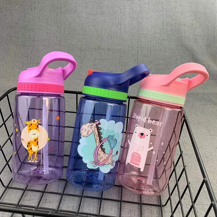 Kids Water Bottle with Straw BPA Free Children's Drinking Kettle 480ML Healthy Plastic Portable School Cup Transparent Water Cup