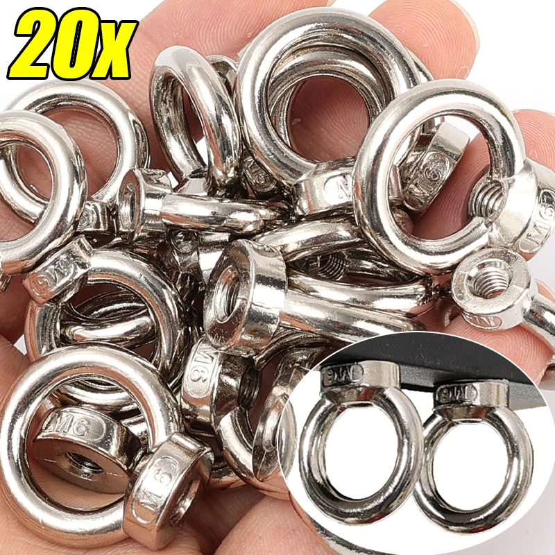 

5/20pcs Zinc Alloy Circular Lifting Ring Nuts Lifting Eye Threaded Nut Fastener Eyebolt Ring Hooking Nut Screws Tools M5/M6