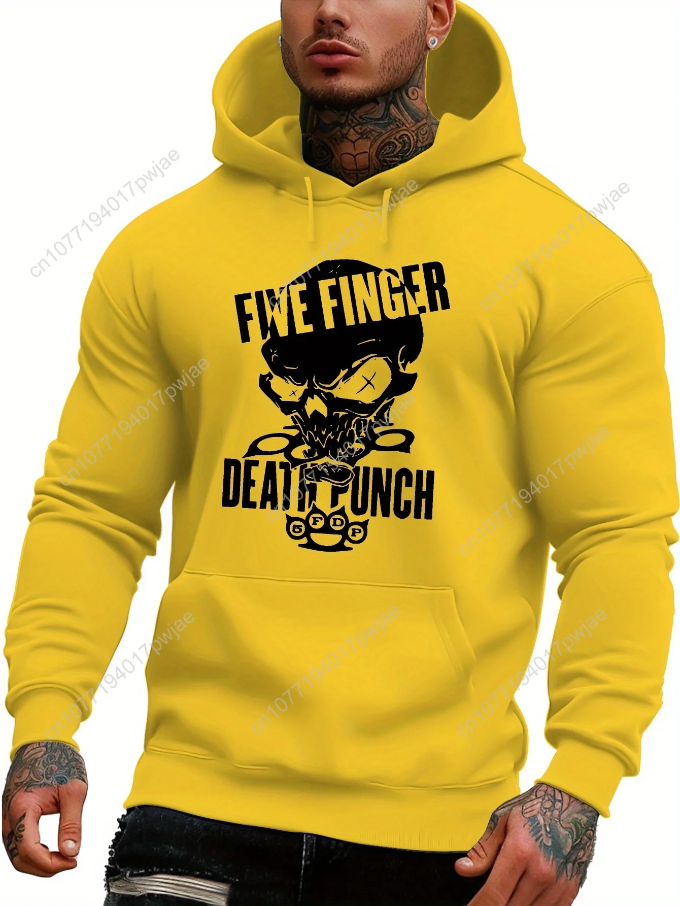 

Men'S Autumn And Winter Plush Hoodie from Five Finger Youth, Featuring American Fashion Prints, Perfect As a Gift for .