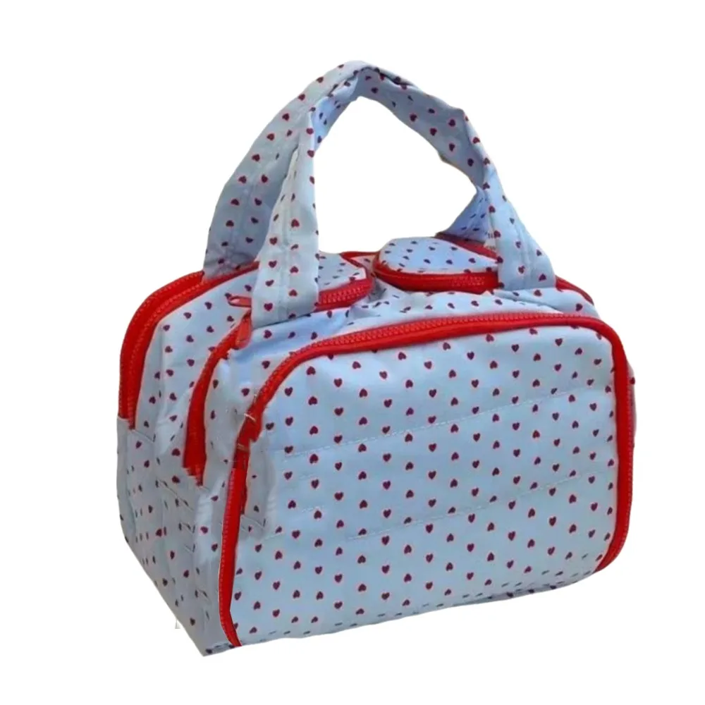 

Multipocket Design Cosmetic Handbag Zipper Closure Double Side Open Portable Makeup Pouch Large Capacity Comfortable Handle