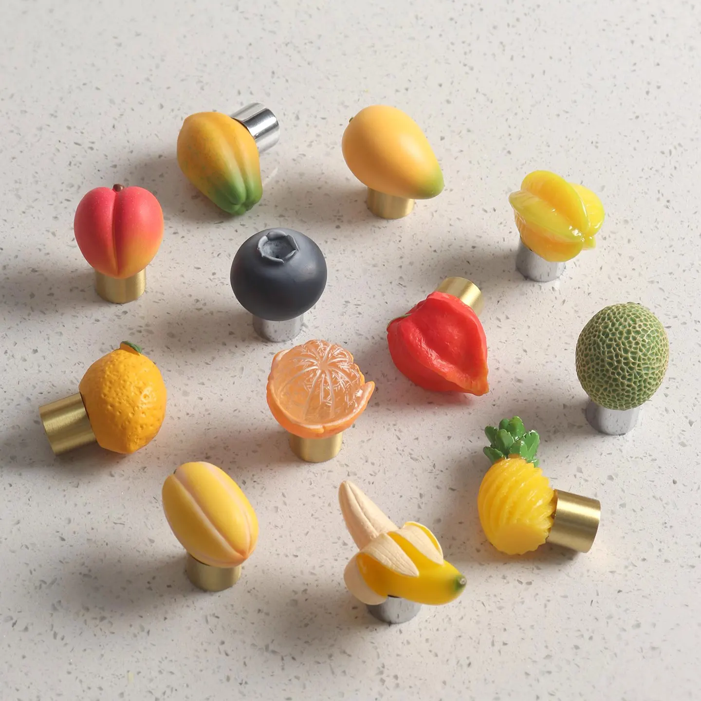 Creative Cute Decor Cabinet Handles for Children's Room Fruits Shaped Single Hole Drawer Knobs Brass with Resin Furniture Handle