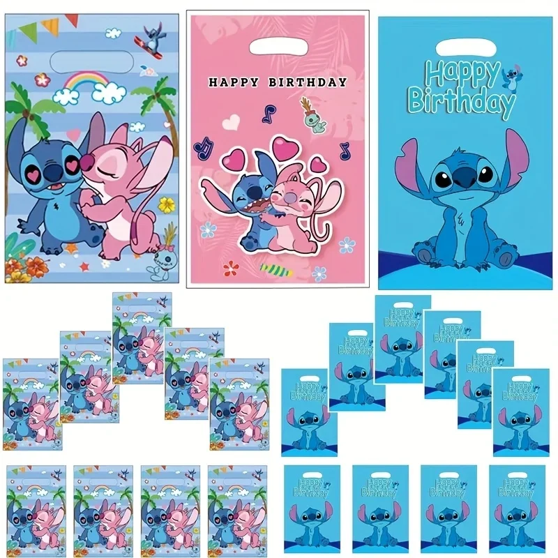 10 unidades/juego. Bolsas de regalo de Disney con los personajes Lilo y Stitch, ideales para fiestas. Bolsas para dulces y artículos de fiesta. Bolsas de regalo azules y rosas con el personaje Stitch, perfectas para cumpleaños y como bolsas de compras.