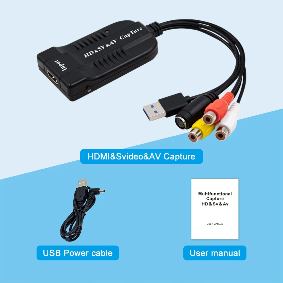 Video Capture Cable HDMI-Compatible AV Svideo 4K 30Hz USB 2.0 1080P 30fps 60fps HD Recorder Grabber Capturing Game Audio VIDEO