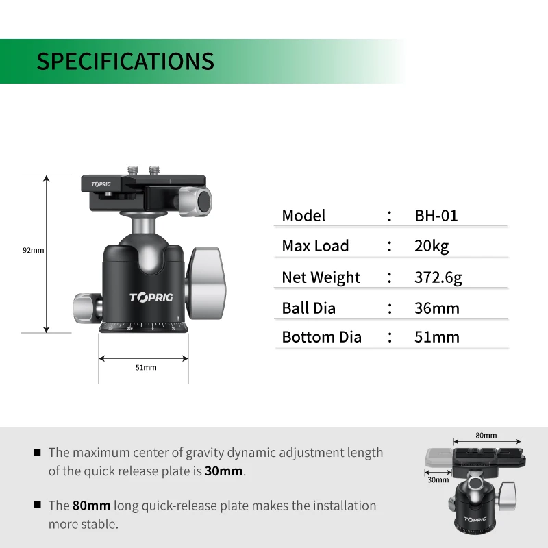 Imagem -06 - Accoon-toprig Bola Cabeça Câmera Slider Rail Bh01 Acessórios Tripé Universal Base Arca 360 Graus de Rotação Parafuso