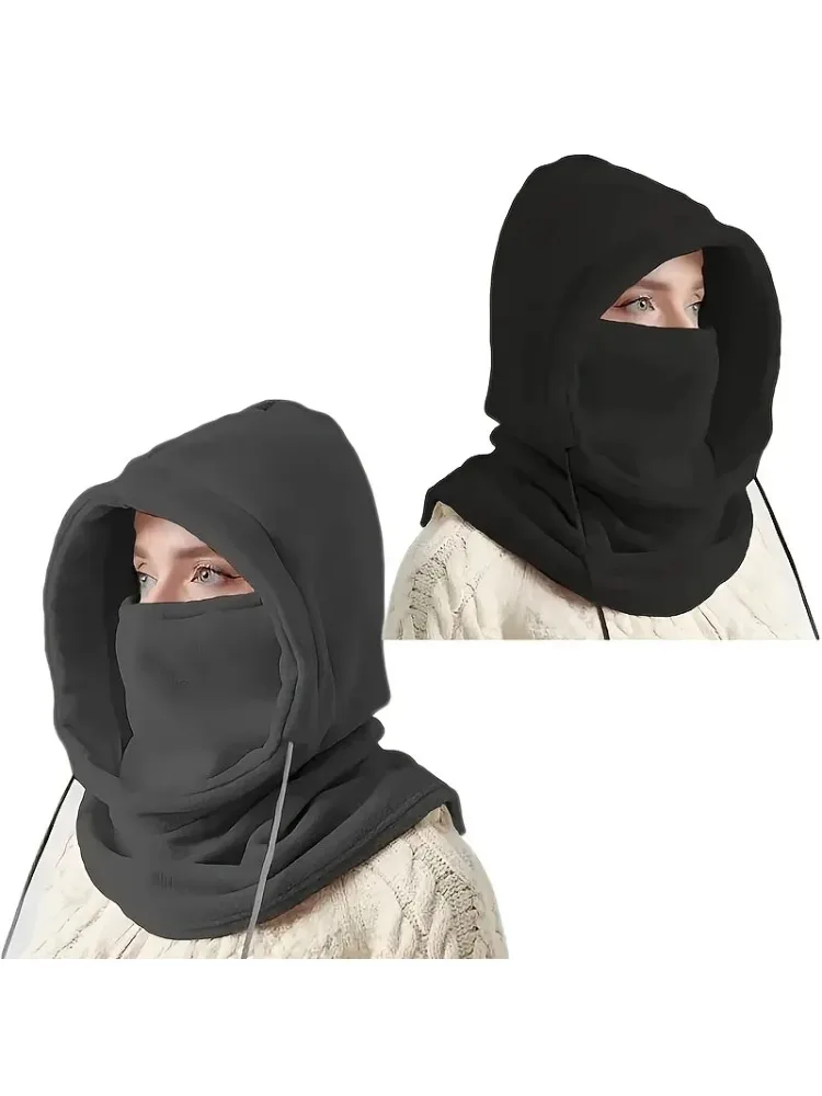 AliExpress NONE Unisex Winter Balaclava Knit Hood - Windproof Mask with Drawstring, Motorcycle Riding Headgea Warm Knitted Cap Cold Weather