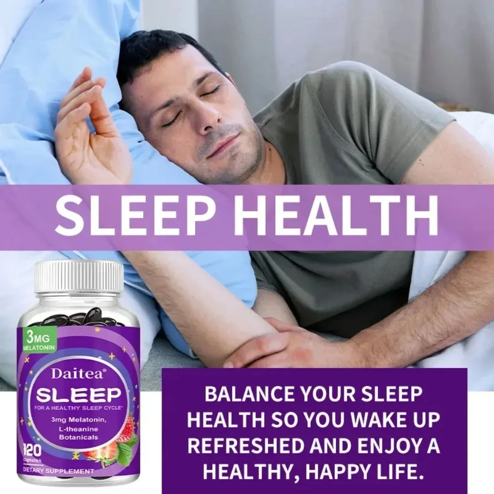 Melatonin & L-Theanine Capsules Contains 3 Mg Sleep Support Helps Calm Mind and Mind for Better, Longer Sleep Non-GMO