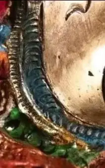 Old Bronze Painted Outline in gold Mosaic Gem Turquoise Geneisha Buddha Elephant Trunk God of