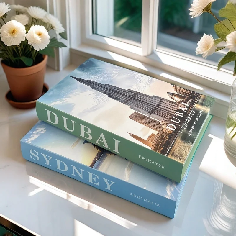 Luxury Fake Book Storage Box Pink Decorative Books Urban Architecture Coffee Table Living Room Home Decor Paris London New York - Image 2